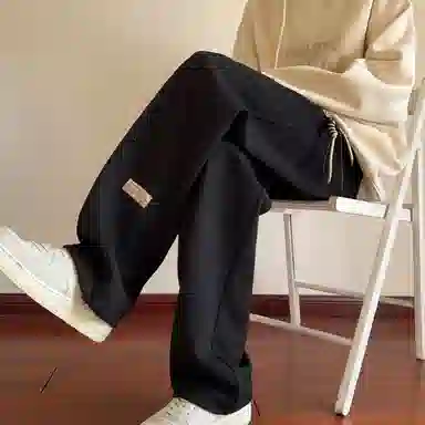 尘映 美式高街痞帅早秋常规加绒款菠萝格校园穿搭直筒阔腿裤男宽松拖地裤无性别亲肤学院百搭通勤运动裤子休闲裤 男女同款