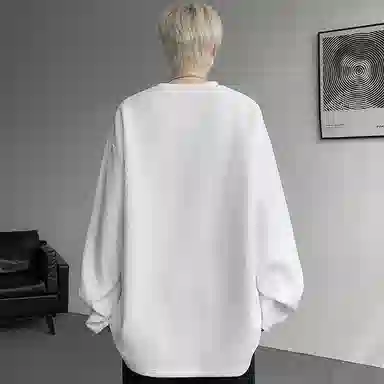 尘映 美式复古高街简约基础款早秋纯色圆领宽松休闲打底衫户外潮牌百搭青少年学院风套头插肩长袖卫衣 男女同款