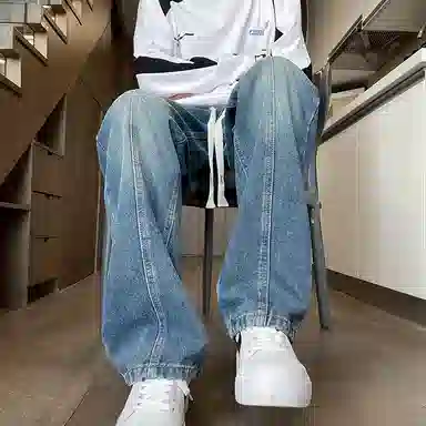 尘映 美式潮流高街户外宽松直筒简约百搭牛仔裤 男款