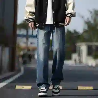尘映 美式潮流高街户外宽松简约百搭直筒裤牛仔裤 男款