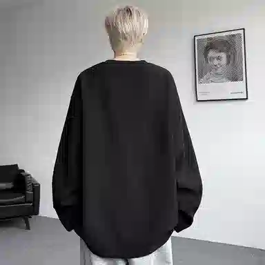 尘映 美式复古高街简约基础款早秋纯色圆领宽松休闲打底衫户外潮牌百搭青少年学院风套头插肩长袖卫衣 男女同款