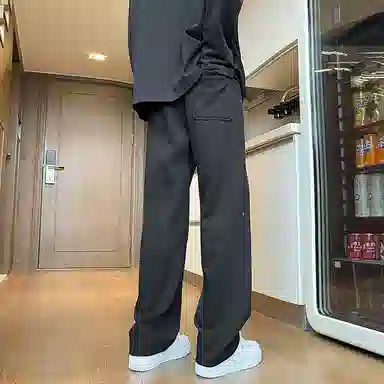 尘映 美式潮牌薄款宽松直筒阔腿工装松紧腰休闲裤 男款