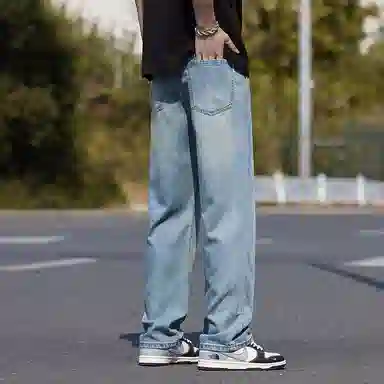 尘映 美式高街风经典高端复古做旧显瘦显高舒适宽松休闲百搭直筒阔腿牛仔裤 男女同款