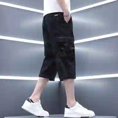 尘映 美式潮牌七分裤薄款宽松时尚百搭牛仔短裤 男款