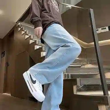 尘映 美式潮流高街户外宽松直筒简约百搭牛仔裤 男款