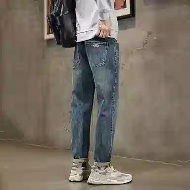 尘映 美式复古商务风秋冬基础无性别主义显高显瘦百搭经典修身直筒简约大气纯色中腰设计舒适休闲微锥牛仔裤 男女同款