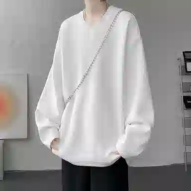 尘映 美式复古高街简约基础款早秋纯色圆领宽松休闲打底衫户外潮牌百搭青少年学院风套头插肩长袖卫衣 男女同款