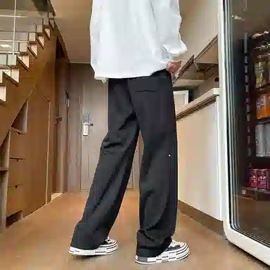 尘映 美式潮牌薄款宽松直筒阔腿工装松紧腰休闲裤 男款