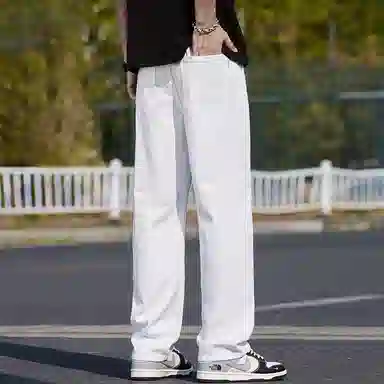 尘映 美式高街风经典高端复古做旧显瘦显高舒适宽松休闲百搭直筒阔腿牛仔裤 男女同款