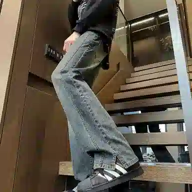 尘映 美式高街潮牌休闲宽松直筒牛仔裤 男女同款