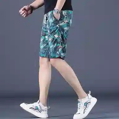 尘映 薄款潮牌花色不规则印花五分中裤运动休闲短裤 男款