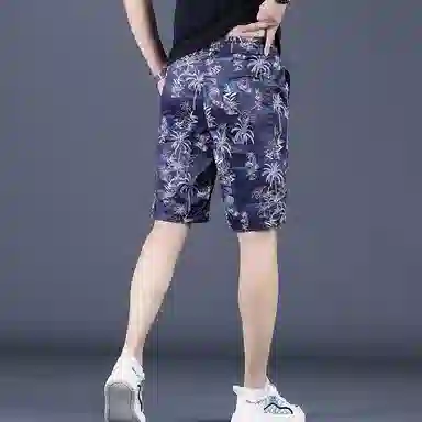 尘映 薄款潮牌花色不规则印花五分中裤男士冰丝运动男沙滩裤潮休闲短裤 男款