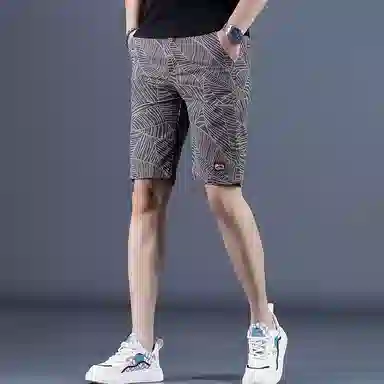 尘映 美式潮牌高端时尚花色修身直筒五分裤潮中裤休闲短裤 男女同款