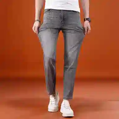 尘映 美式潮牌宽松直筒薄款时尚简约百搭牛仔裤 男款