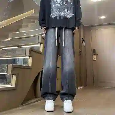 尘映 美式潮流高街户外宽松直筒简约百搭牛仔裤 男款