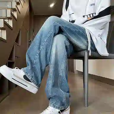 尘映 美式潮流高街户外宽松直筒简约百搭牛仔裤 男款