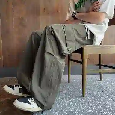 尘映 美式潮牌宽松潮流帅气纯色百搭舒适休闲裤 男女同款