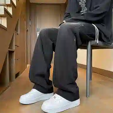 尘映 美式潮牌薄款宽松直筒阔腿工装松紧腰休闲裤 男款