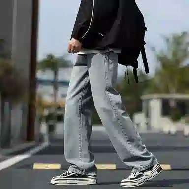 尘映 美式潮流高街户外宽松简约百搭直筒裤牛仔裤 男款