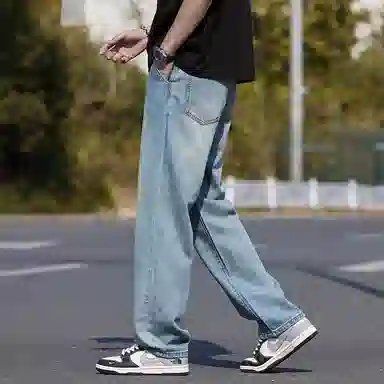 尘映 美式高街风经典高端复古做旧显瘦显高舒适宽松休闲百搭直筒阔腿牛仔裤 男女同款