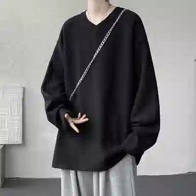 尘映 美式复古高街简约基础款早秋纯色圆领宽松休闲打底衫户外潮牌百搭青少年学院风套头插肩长袖卫衣 男女同款