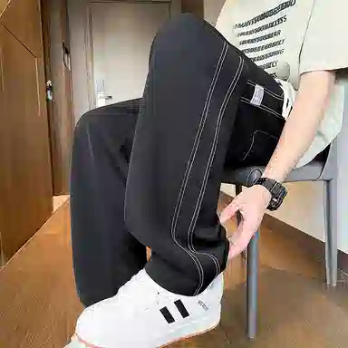 尘映 美式潮牌高级感宽松简约百搭直筒休闲裤 男女同款