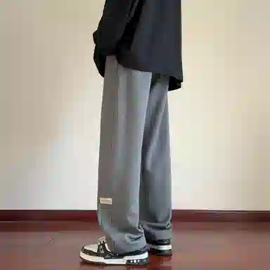 尘映 美式高街痞帅早秋常规加绒款菠萝格校园穿搭直筒阔腿裤男宽松拖地裤无性别亲肤学院百搭通勤运动裤子休闲裤 男女同款