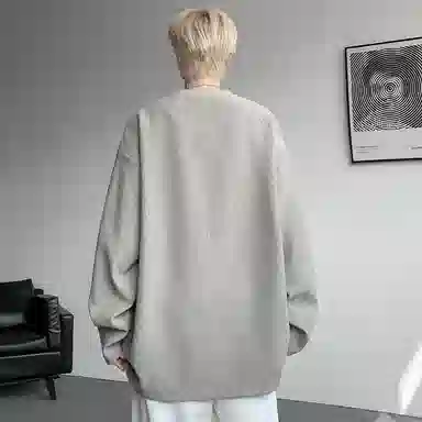 尘映 美式复古高街简约基础款早秋纯色圆领宽松休闲打底衫户外潮牌百搭青少年学院风套头插肩长袖卫衣 男女同款