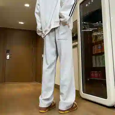 尘映 美式潮牌薄款宽松直筒阔腿工装松紧腰休闲裤 男款