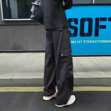 尘映 美式高街痞帅早秋常规防水伞兵裤校园穿搭直筒阔腿裤男宽松拖地裤无性别亲肤学院百搭通勤运动裤子休闲裤 男女同款