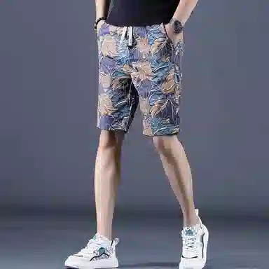尘映 薄款潮牌不规则印花五分中裤运动沙滩裤潮休闲短裤 男款