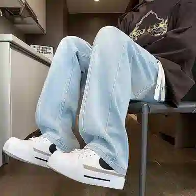 尘映 美式潮流高街户外宽松直筒简约百搭牛仔裤 男款