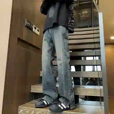 尘映 美式高街潮牌休闲宽松直筒牛仔裤 男女同款