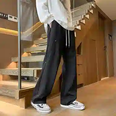 尘映 美式潮牌薄款宽松直筒阔腿工装松紧腰休闲裤 男款