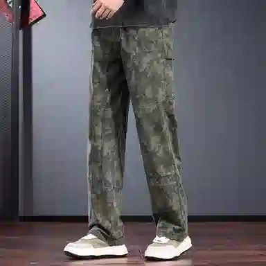 尘映 迷彩潮牌宽松直筒战术裤高街美式复古工装伐木裤休闲裤 男款