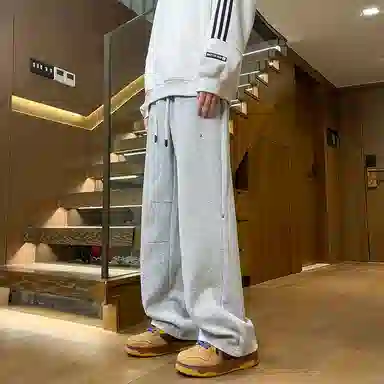 尘映 美式潮牌薄款宽松直筒阔腿工装松紧腰休闲裤 男款