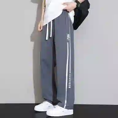 尘映 美式潮牌高街校园穿搭微阔腿抽绳显高百搭运动通勤长裤宽松纯色直筒裤子休闲裤 男女同款