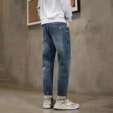 尘映 美式复古商务风秋冬基础无性别主义显高显瘦百搭经典修身直筒简约大气纯色中腰设计舒适休闲微锥牛仔裤 男女同款