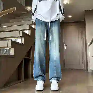 尘映 美式潮流高街户外宽松直筒简约百搭牛仔裤 男款