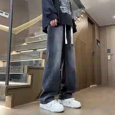 尘映 美式潮流高街户外宽松直筒简约百搭牛仔裤 男款