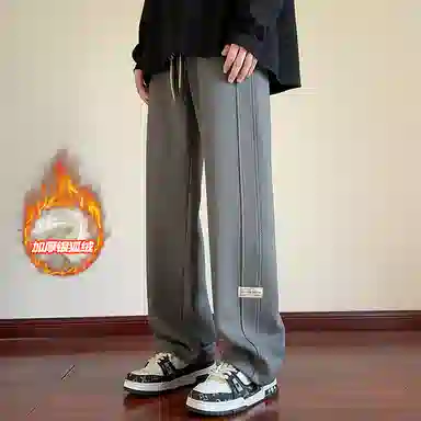 尘映 美式高街痞帅早秋常规加绒款菠萝格校园穿搭直筒阔腿裤男宽松拖地裤无性别亲肤学院百搭通勤运动裤子休闲裤 男女同款