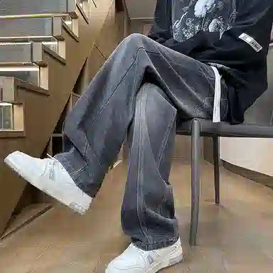 尘映 美式潮流高街户外宽松直筒简约百搭牛仔裤 男款
