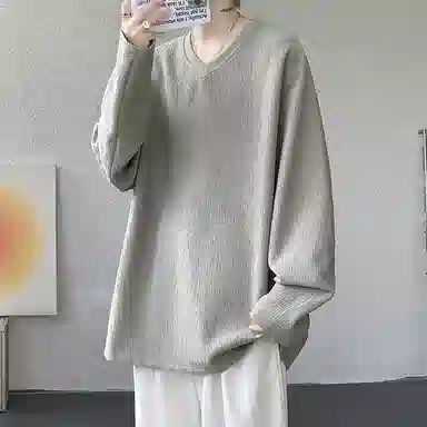 尘映 美式复古高街简约基础款早秋纯色圆领宽松休闲打底衫户外潮牌百搭青少年学院风套头插肩长袖卫衣 男女同款