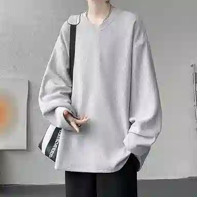 尘映 美式复古高街简约基础款早秋纯色圆领宽松休闲打底衫户外潮牌百搭青少年学院风套头插肩长袖卫衣 男女同款