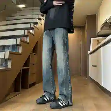 尘映 美式高街潮牌休闲宽松直筒牛仔裤 男女同款