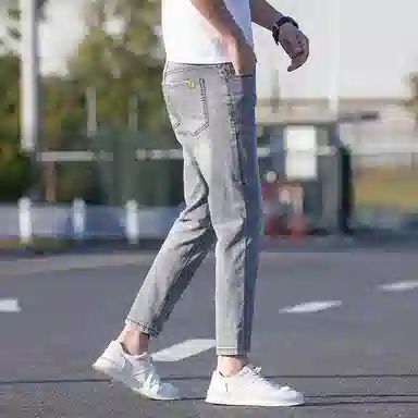 炳盛 夏季薄款修身小脚裤韩版弹力休闲九分牛仔裤 男女同款