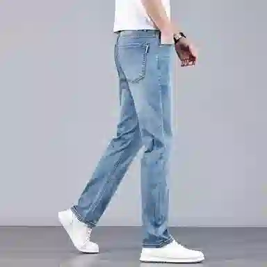 炳盛 高端商务牛仔裤男夏季薄款弹力直筒修身休闲长裤子男款男装 男女同款
