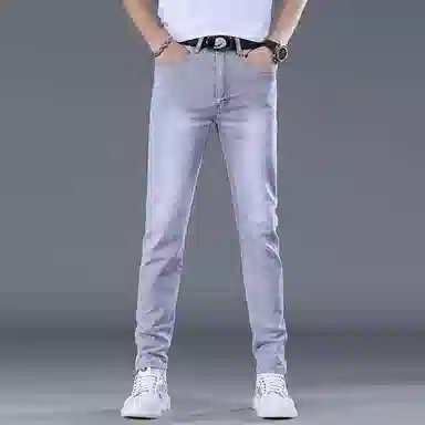 炳盛 薄款潮牌修身小脚百搭弹力外穿长裤牛仔裤 男女同款