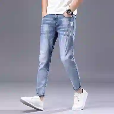 炳盛 夏季薄款九分韩版修身小脚弹力外穿牛仔裤 男女同款