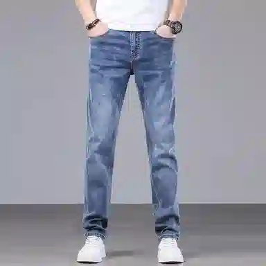 炳盛 夏季薄款蓝灰色潮牌水洗百搭修身弹力长裤牛仔裤 男女同款
